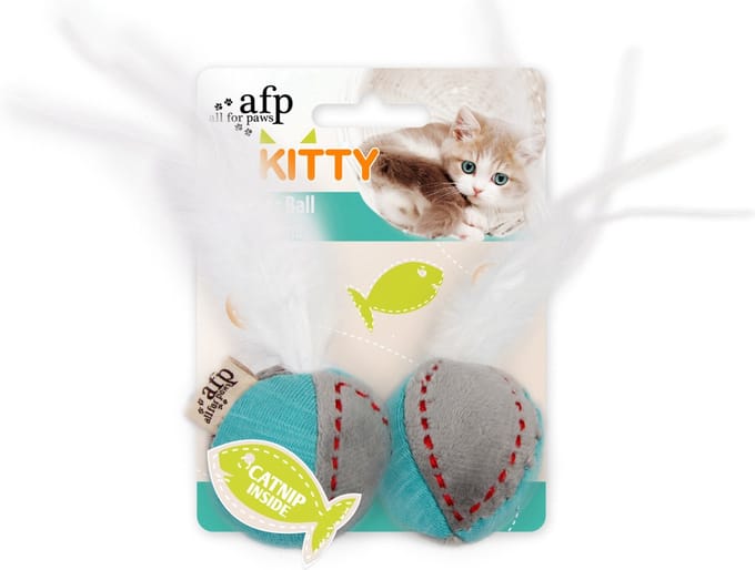 All For Paws Speeltje Bal Met Veren - Kattenspeelgoed - 16x5x4.5 cm Assorti