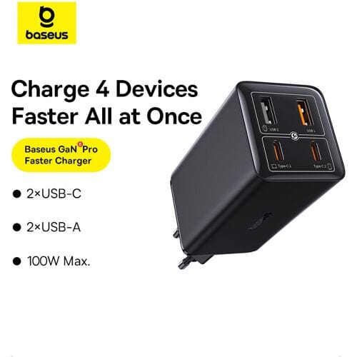 Baseus GaN6 Pro Fast Charger 100W 2A2C - Cluster Black (incl. cable 1m)