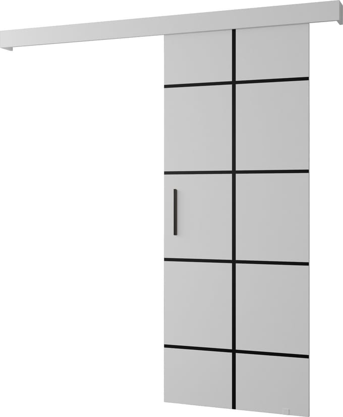 InspireMe - Schuifdeursysteem met rail - 90x204cm - AGRA III - Wit Mat + Wit frame + Zwart Handvat
