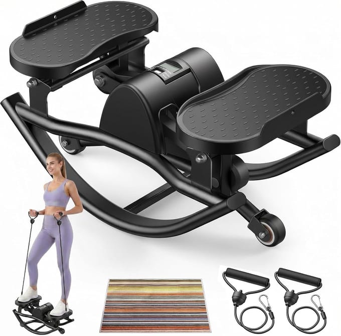 Steppers, 3D Motion Rocking Stepper voor thuis, stil, antislip, met weerstandsbanden voor full-body training