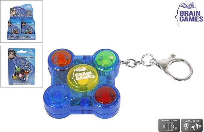 Brain Games Memory Game sleutelhanger met licht en geluid 5x5cm
