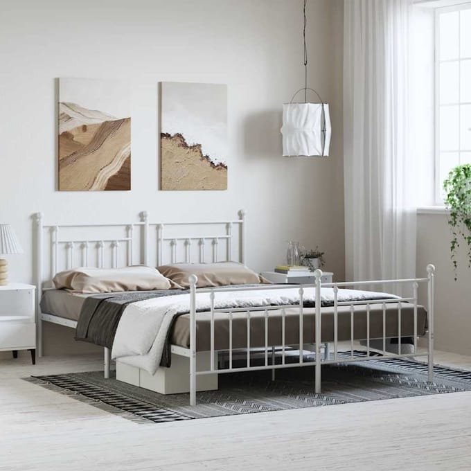 vidaXL - Bedframe - met - hoofd- - en - voeteneinde - metaal - wit - 183x213 - cm