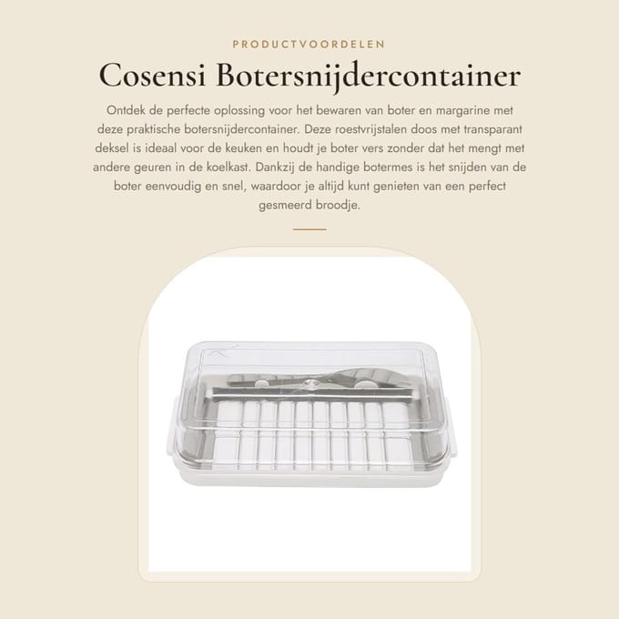 Dailygoods- Botersnijdercontainer Roestvrijstalen - Boterdoos - Kaasopslagcontainer - Transparant Deksel - Botermes - Comfortabel Snijden