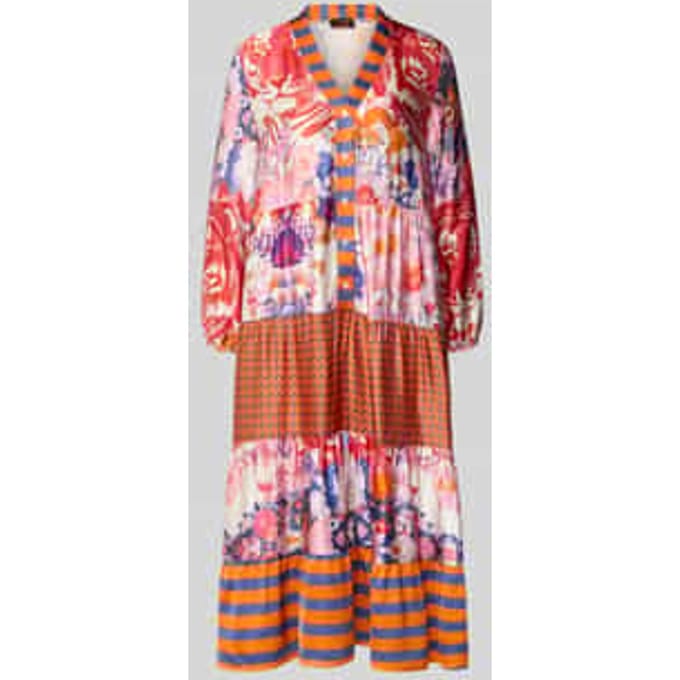 midi-jurk van viscose met V-hals model 'Wild Flower'