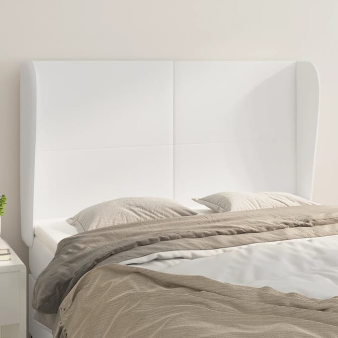 vidaXL - Hoofdbord - met - randen - 147x23x118/128 - cm - kunstleer - wit