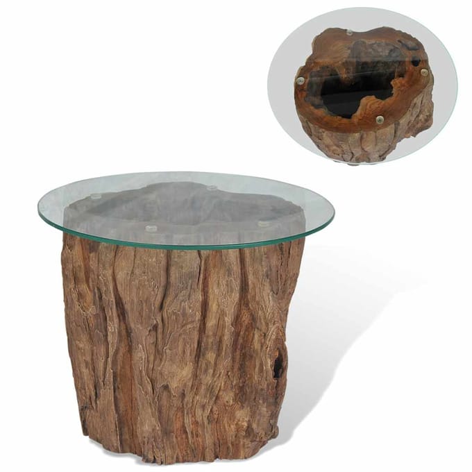 vidaXL - Salontafel - 50x40 - cm - teakhout - en - glas