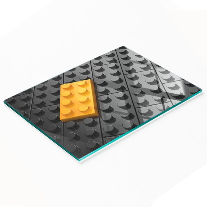 Multifunctionele decoratieve keukenplank van gehard glas, Lego-blokjes, 80x52 cm