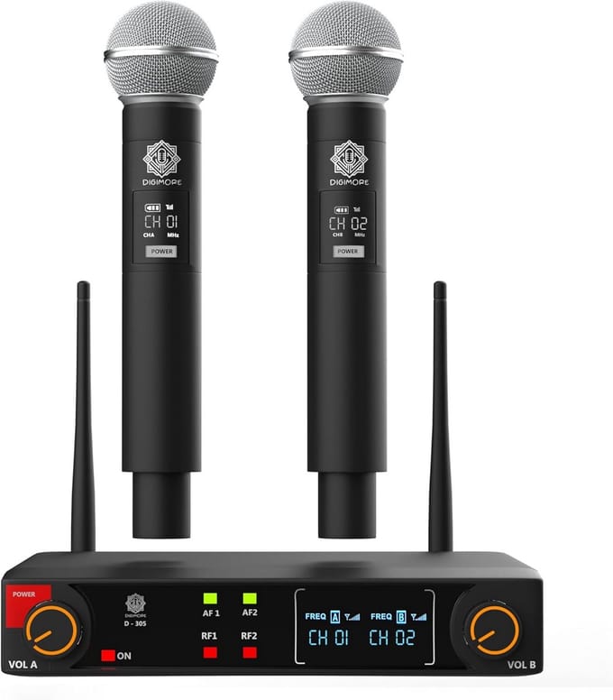 Dual UHF Draadloos Microfoonsysteem met 2 Handheld Microfoons | 60m Bereik
