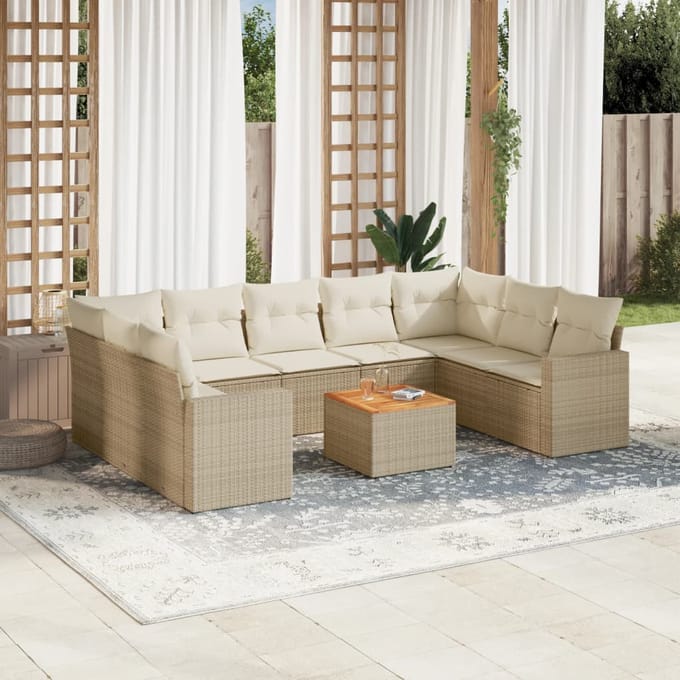vidaXL - 10-delige - Loungeset - met - kussens - poly - rattan - beige