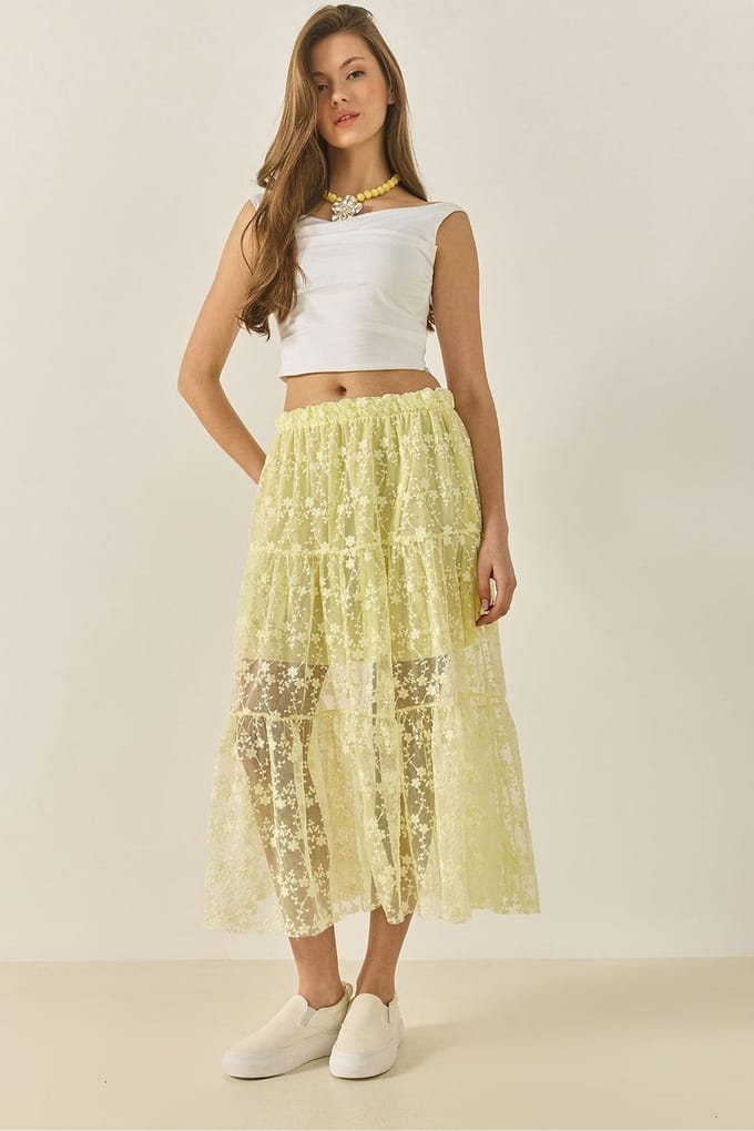 Hoog-taille Bloemige Maxi Rok met Rimpeldetail