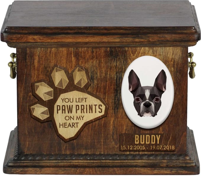 Persoonlijke urn voor Boston Terrier - Herinneringsdoos voor hondenas.