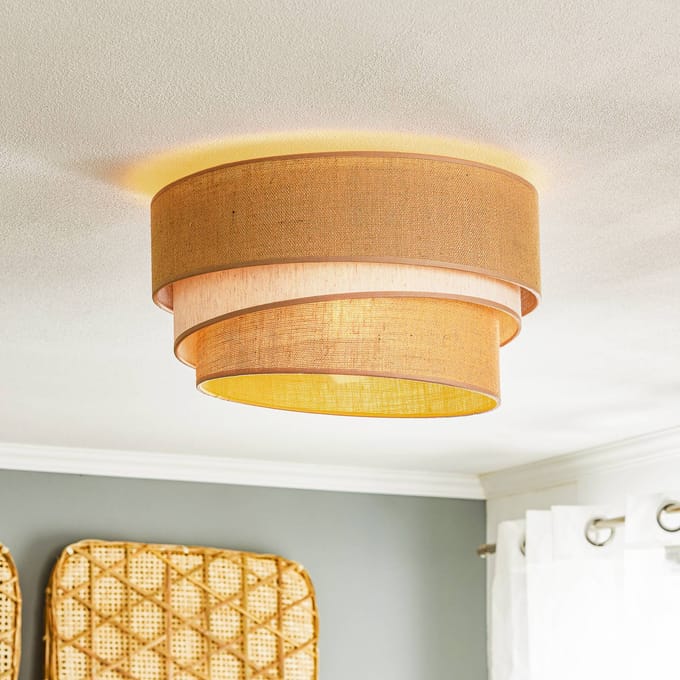 Duolla Plafondlamp Trio jute, naturel bruin/wit, Ø45cm