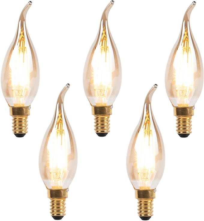 LUEDD Set van 5 E14 dimbare LED filament tipkaarslamp 240V 3W 250 lm