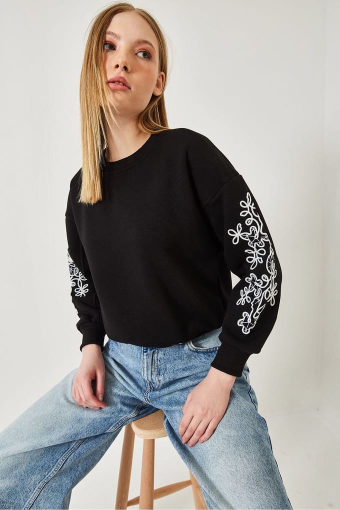 Geborduurd Sweatshirt met Ronde Hals en Lange Mouwen