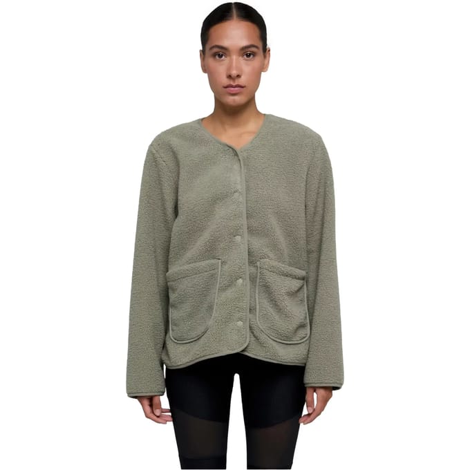 Urban Classics - Buttoned Teddy Jacket - S - Olijfgroen