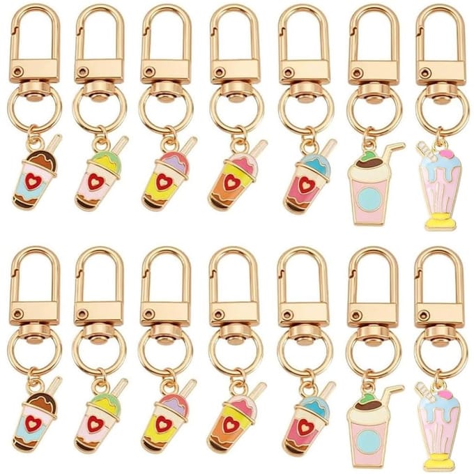 Dailygoods - Set van 14 Melkthee Sleutelhangers in 7 Stijlen