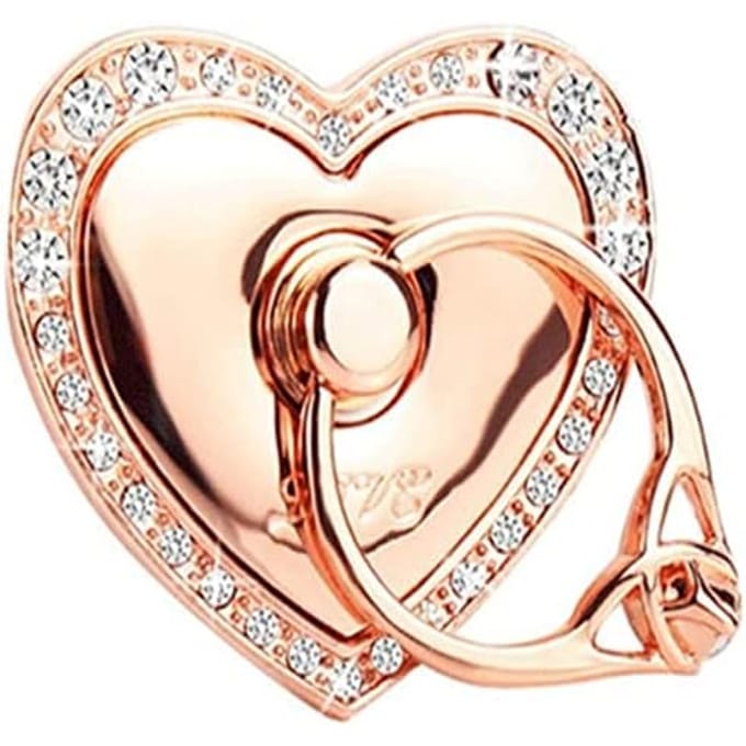 Bague adhésive support doigt anneau Love Cœur pour Smartphone rose vif