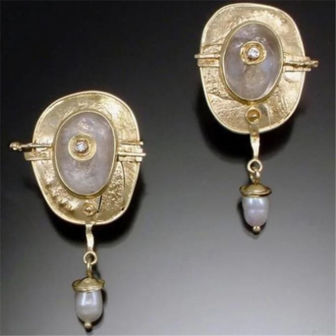 Boucles d'oreilles pendantes Imitation Perle Blanche de Luxe Pour Mariée Bijoux de Mariage Couleur Dorée Émail Statement Boucles d'oreilles pendantes Brincos Mujer gray