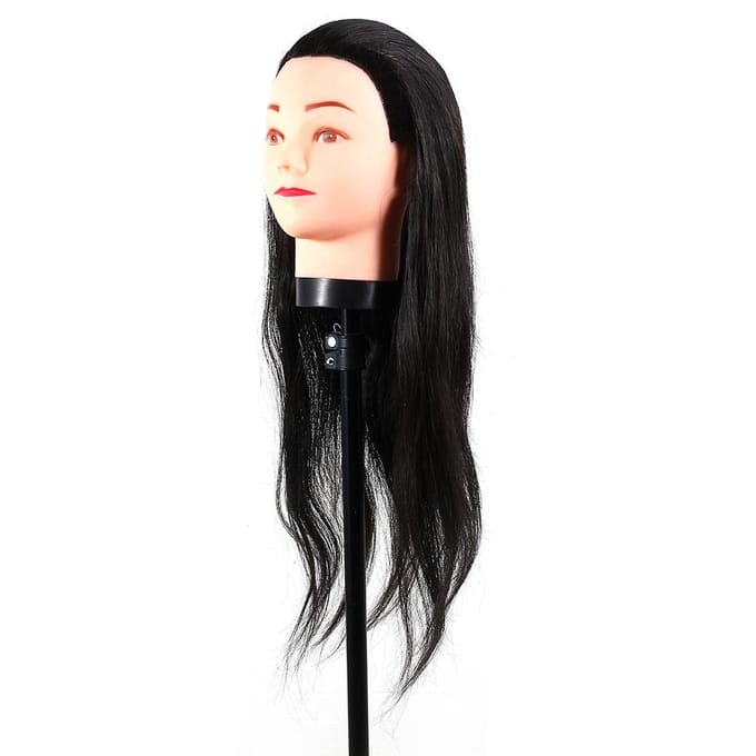Tête de mannequin pour formation à la coiffure avec pince, noire black