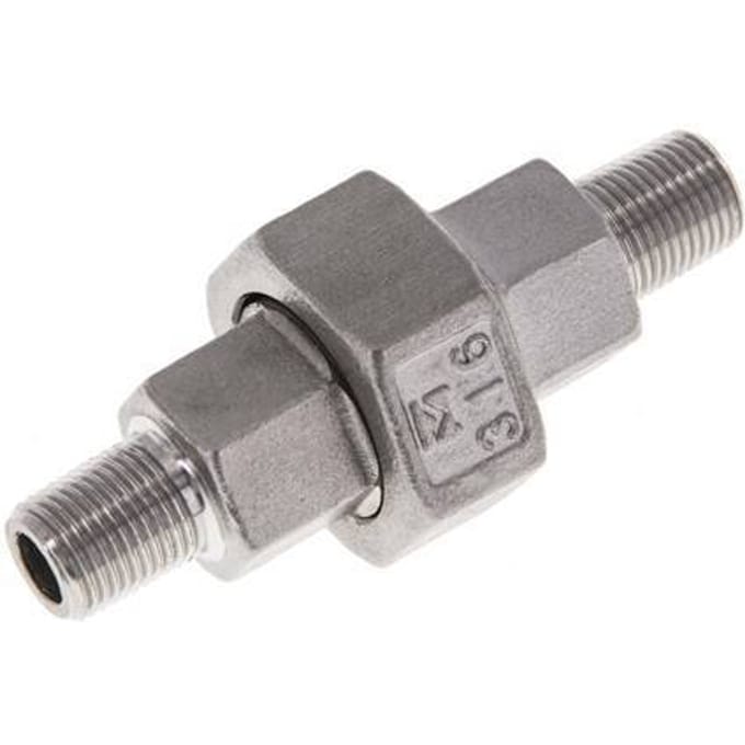 Rechte Aansluiting  R1/8'' RVS met Vlakke Afdichting PTFE 16bar