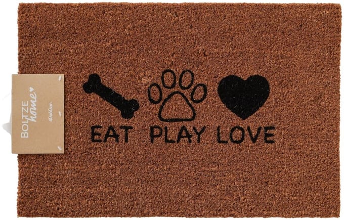 Boltze - Deurmat - Schoonloopmat - Honden - Eat - Play - Love - Kokos - 60x40cm