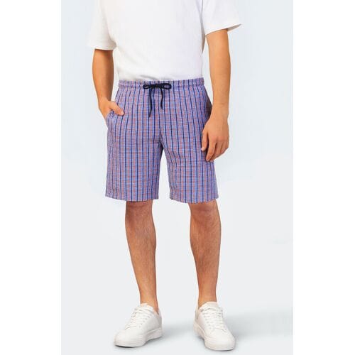 Hajo heren pyjamashort blauw en rood geruit Rood man 48