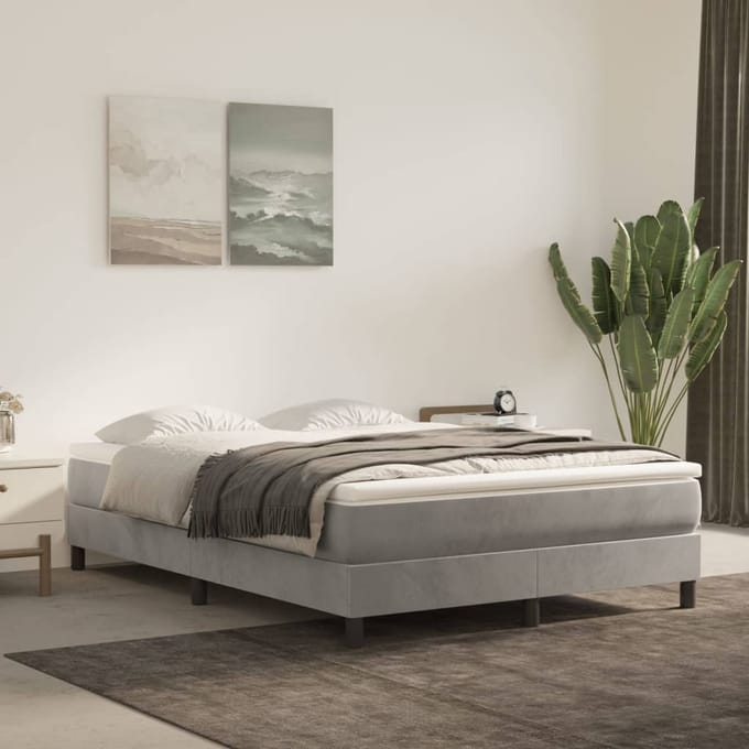 vidaXL - Boxspring - bed - 140x190 - cm - fluweel - lichtgrijs