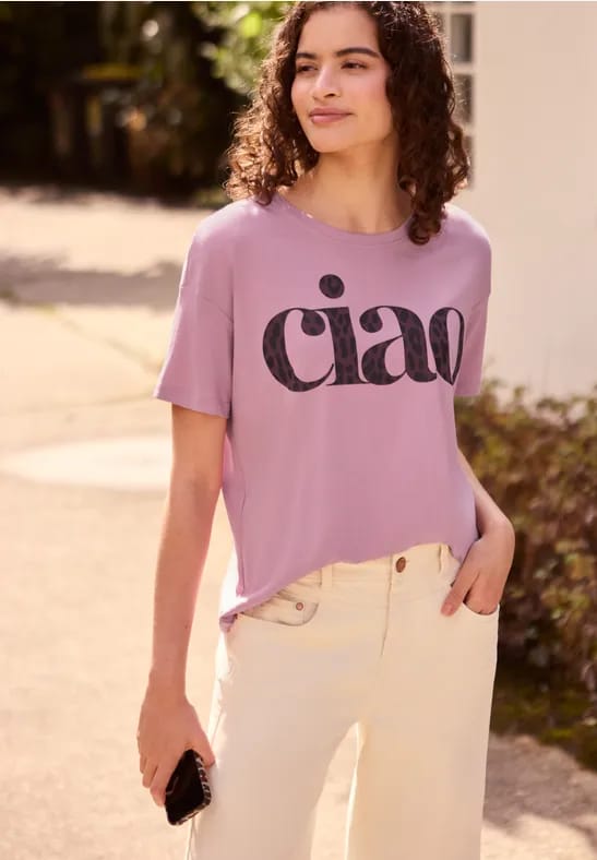 Shirt met ronde hals en tekst