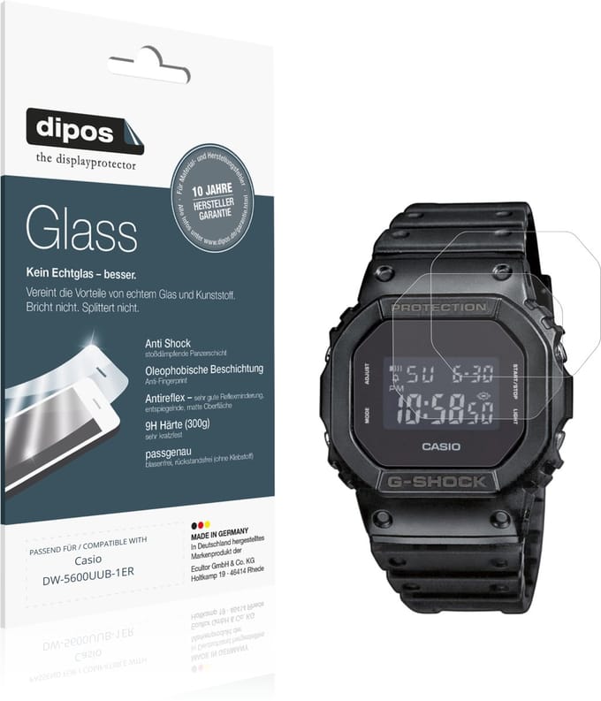 dipos – 2x Matte Pantserfolie geschikt voor Casio DW-5600UUB-1ER | 9H Screenprotector
