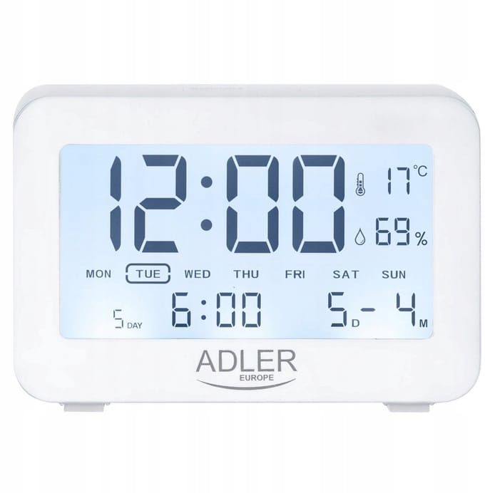 Adler AD 1196W - Wekker / klok - AA batterij - wekker - met thermometer - Wit