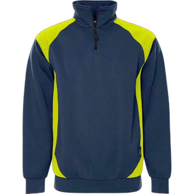 Fristads Sweater met korte rits 7048 GSM - Marineblauw/hi-vis geel - S
