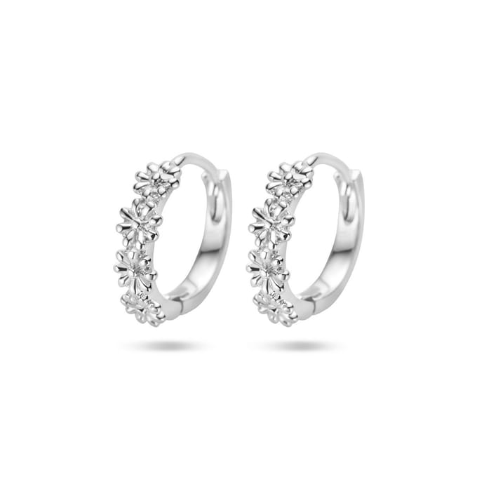 Zilver Gerhodineerd Klapoorringen Bloemen 1336357