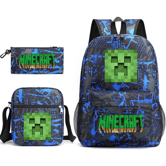 Minecraft Schooltas Game Merchandise Student Grote Capaciteit Print Drie Delige Schooltas Mannen En Vrouwen Three-piece set black