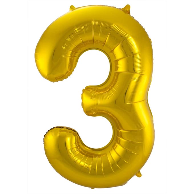 Folat - Folieballon Cijfer 3 Goud - 86 cm