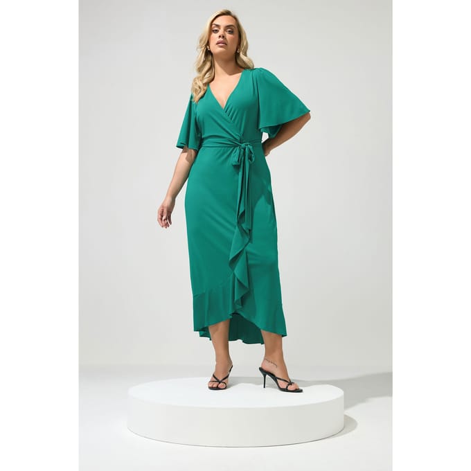 Yours London Blauwe Wikkeljurk Met Ruches Size 46