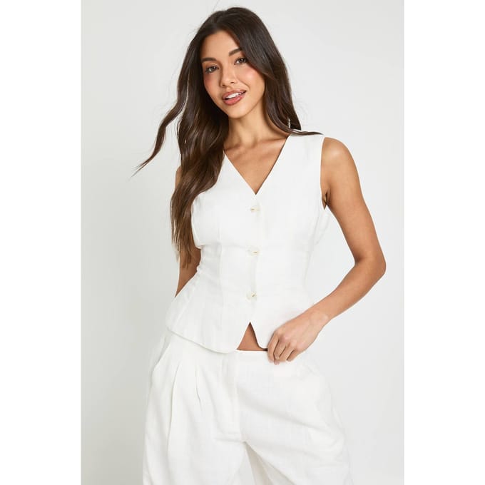 boohoo Dames Gilet Met Linnenlook | Wit | Maat: 38