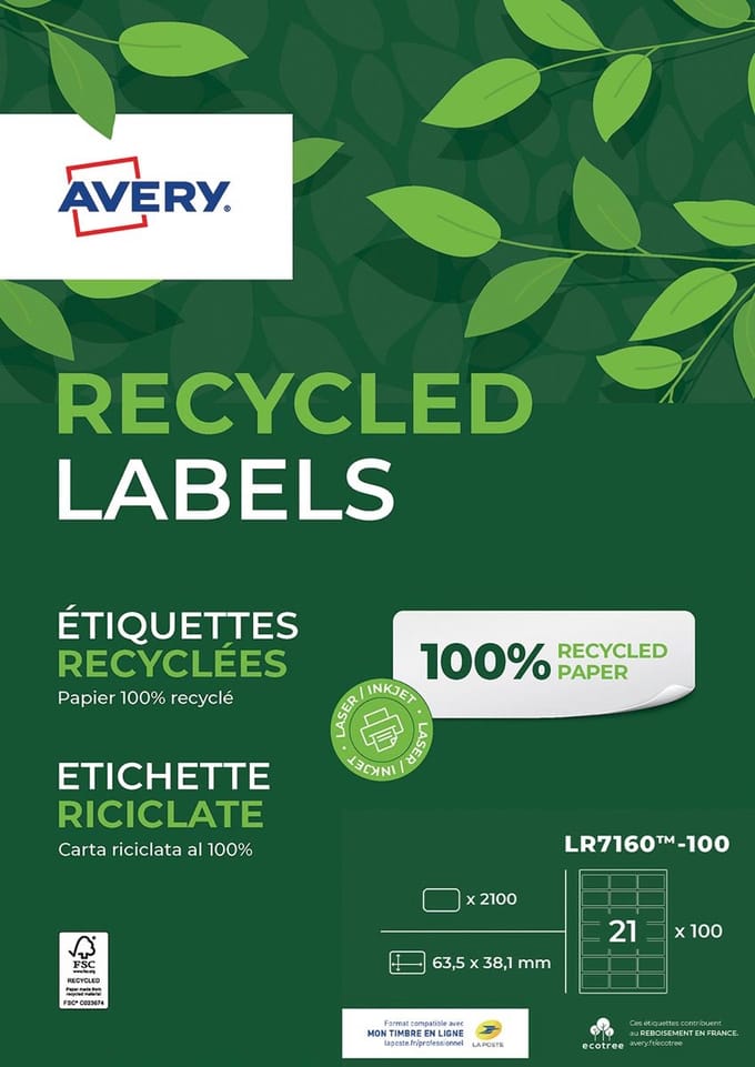 Etiket avery lr7160-100 63.5 x 38.1 mm 2100 st recy