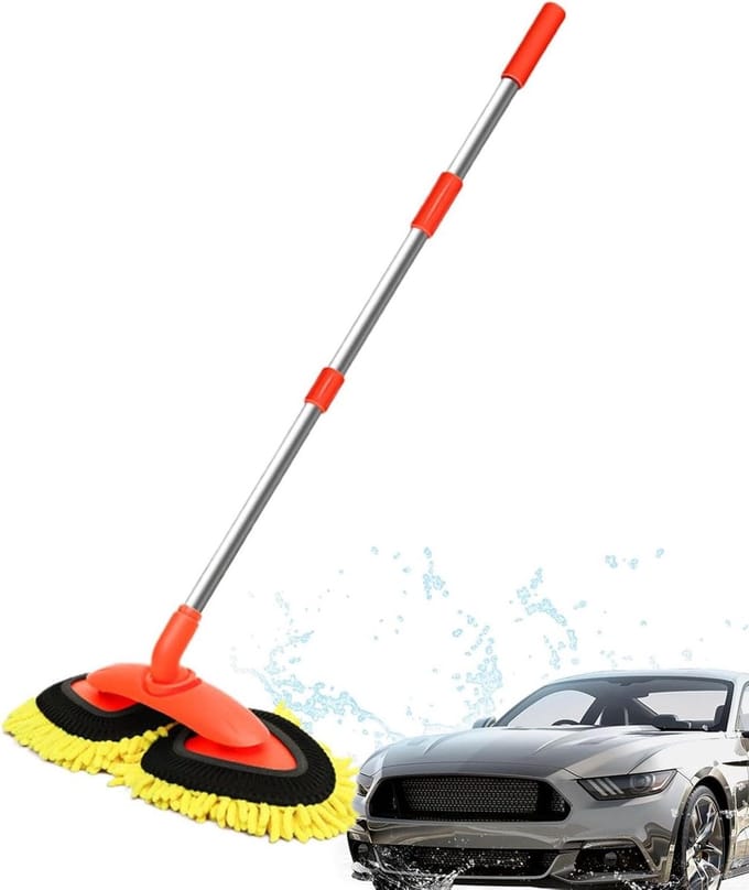 Auto Wasborstel - Voertuigreiniger Dweil - Auto Wassen - Dubbele Kopstoot - Verstelbare Lengte - Grijs