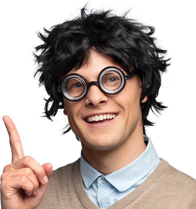 Boland - Pruik Nerd Zwart - Steil - Kort - Mannen - Nerd - Grappig en fout - Studiebol