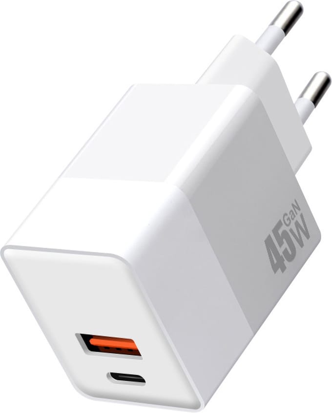 Sounix USB C Oplader - 45W Snellader - Oplader - GaN - 1 USB-C & 1 USB-A Adapter - Snellader - USB Stekker - Wit