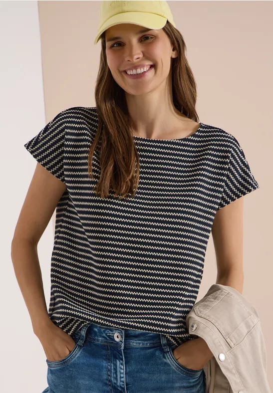 Shirt met boothals en structuur