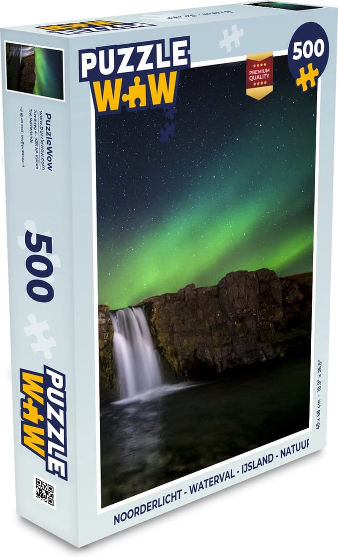 Puzzel Noorderlicht - Waterval - IJsland - Natuur - Legpuzzel - Puzzel 500 stukjes