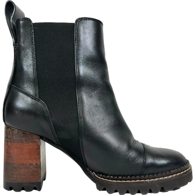 See by Chloé Mallory Glanzende Chelsea Boots in Zwart Leer