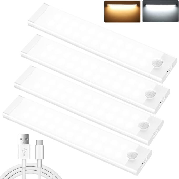 Onder kast verlichting met bewegingssensor - 4-pack dimbare LED lampen voor keuken en trappen