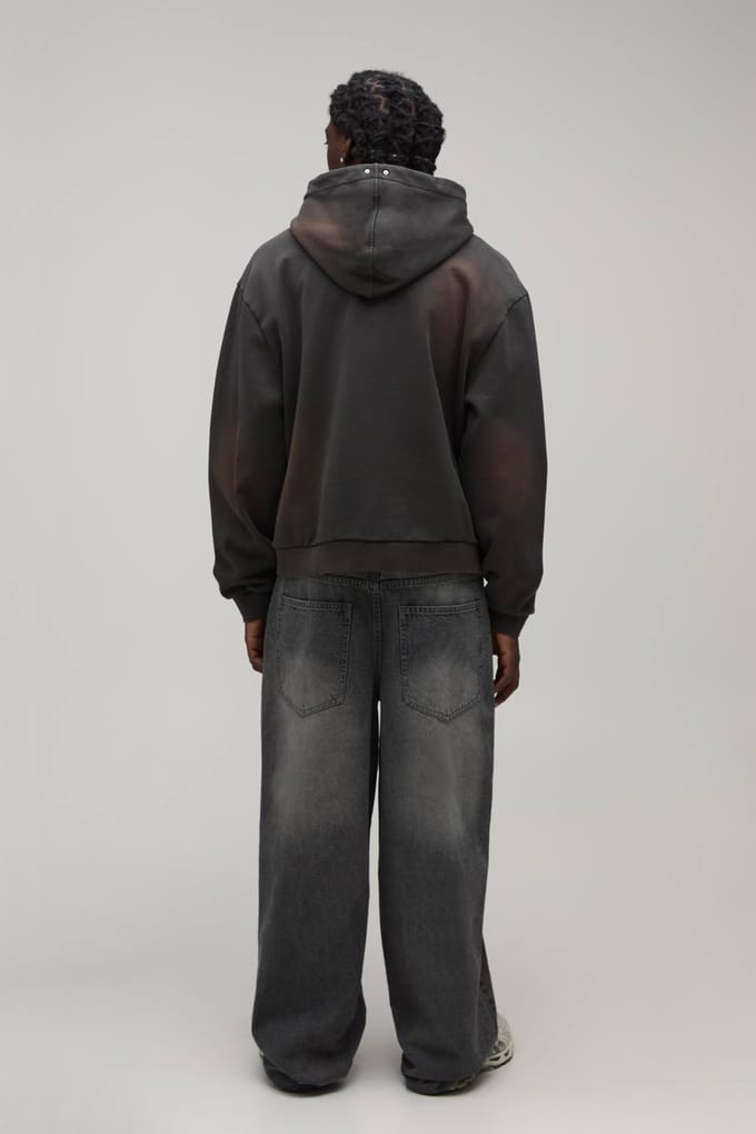 Super Baggy Jeans Met Verfspetters, Distressed En Scheuren | Washed Charcoal | Size 32