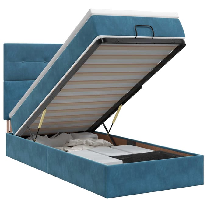 vidaXL - Ottoman - bed - met - matras - Donkerblauw - 90 - x - 190 - cm - Fluweel
