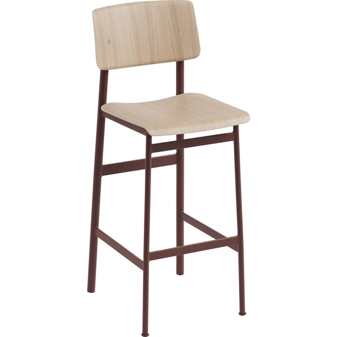 Muuto Loft Barkruk - eiken / dieprood - Zithoogte 75 cm