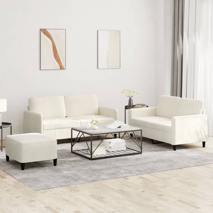 vidaXL - 3-delige - Loungeset - fluweel - crèmekleurig