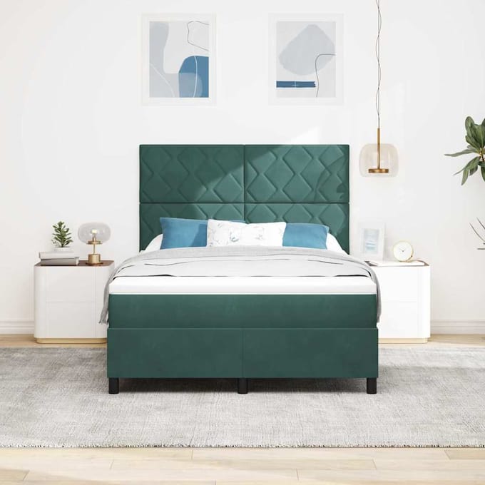 vidaXL - Boxspring - bed - met - hoofdeinde - Donkergroen - 140 - x - 190 - cm - Fluweel