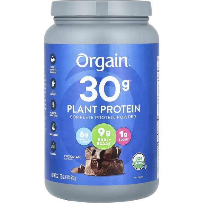 Orgain, Protéines végétales, Poudre de protéines complètes, Chocolat, 912 g (2.01 lb)